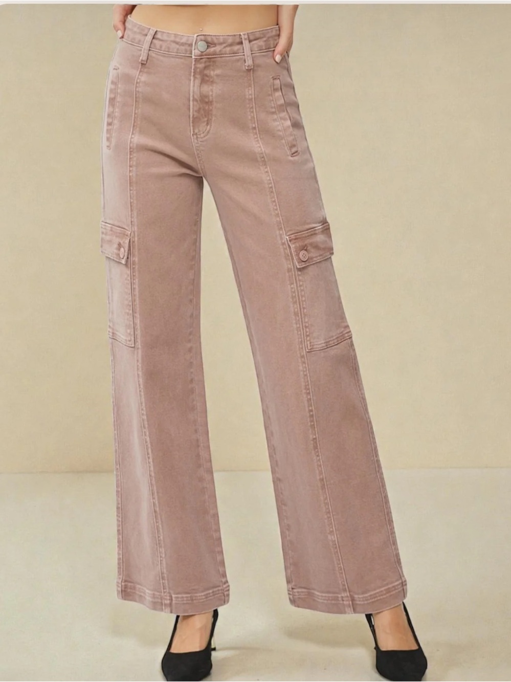NWT Risen Mauve Wide Leg Cargo Jeans 15/32